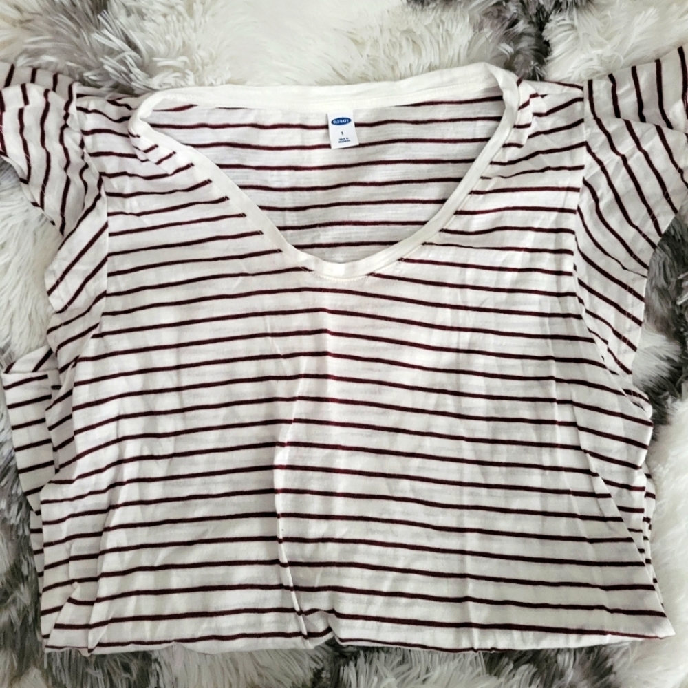 V neck stripped short sleeve tee